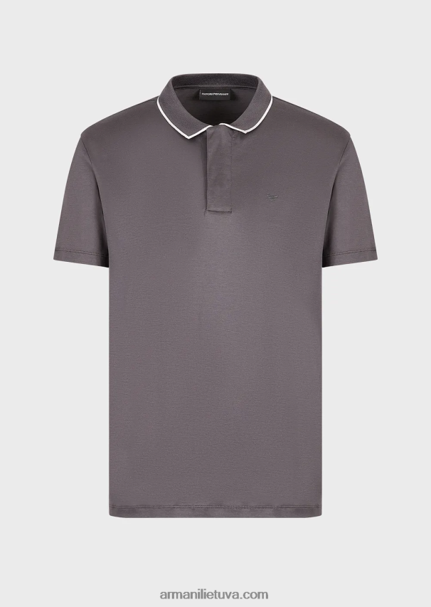 vyrų tamsiai pilka Armani Kelionių reikmenys Tencel-blend trikotažiniai polo marškinėliai 02482X1526