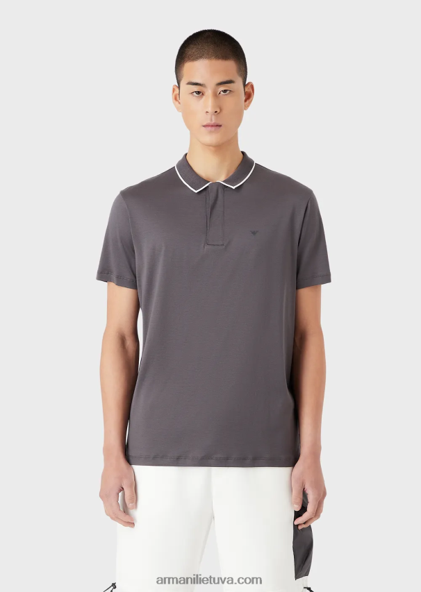 vyrų tamsiai pilka Armani Kelionių reikmenys Tencel-blend trikotažiniai polo marškinėliai 02482X1526