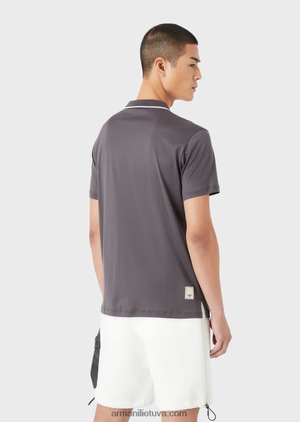 vyrų tamsiai pilka Armani Kelionių reikmenys Tencel-blend trikotažiniai polo marškinėliai 02482X1526
