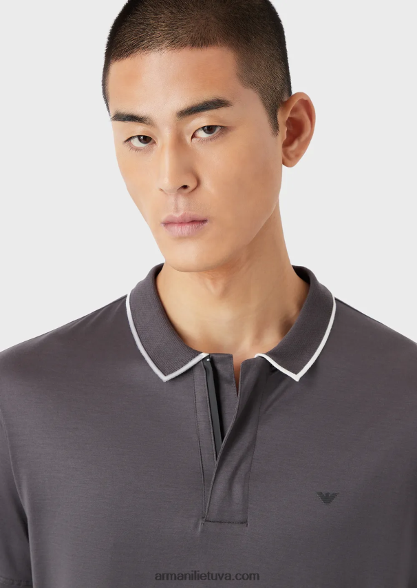 vyrų tamsiai pilka Armani Kelionių reikmenys Tencel-blend trikotažiniai polo marškinėliai 02482X1526