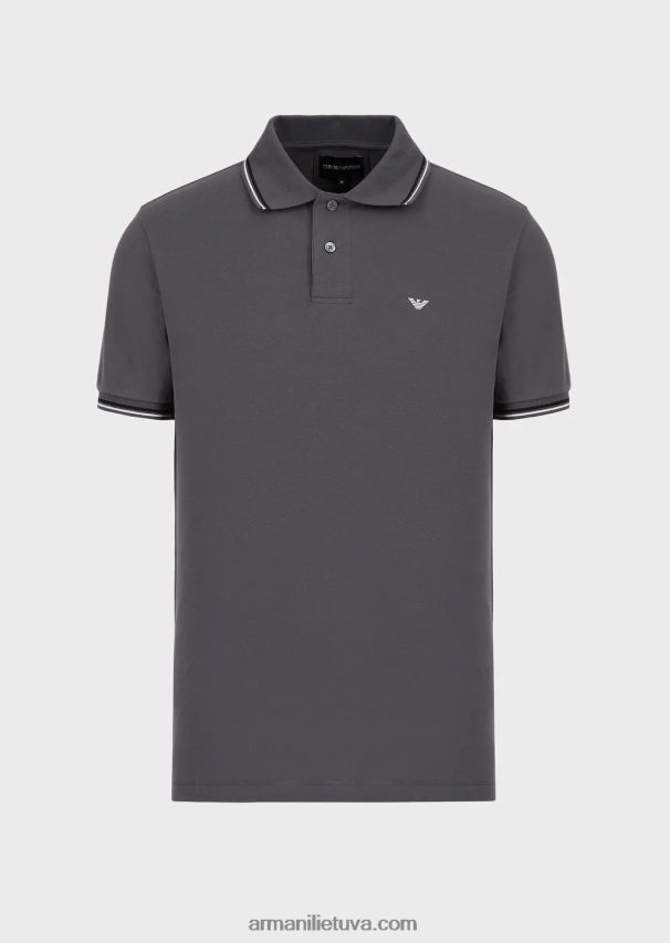 vyrų tamsiai pilka Armani tamprūs pique polo marškinėliai su mikro ereliu 02482X1556