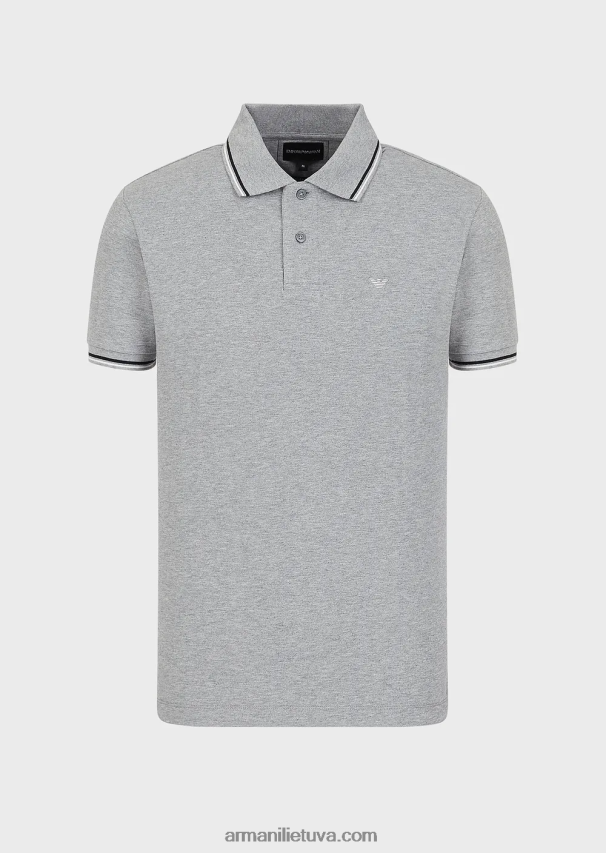 vyrų šviesiai pilka Armani tamprūs pique polo marškinėliai su mikro ereliu 02482X1553