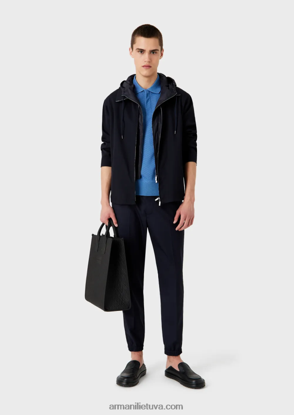 vyrų žydros spalvos Armani žakardo trikotažo polo marškinėliai su mikro raštu 02482X1539