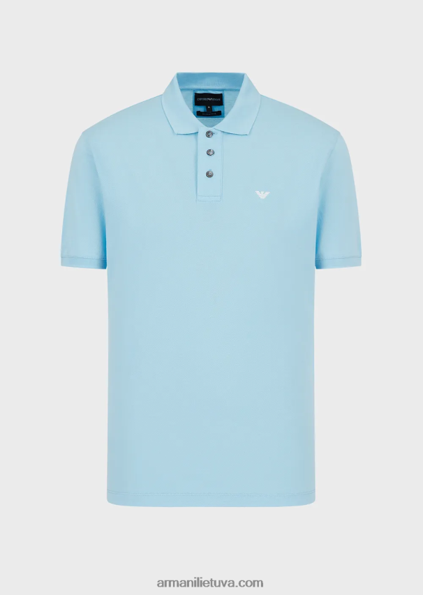 vyrų žydros spalvos Armani merserizuoti pique polo marškinėliai su mikro ereliu 02482X1561