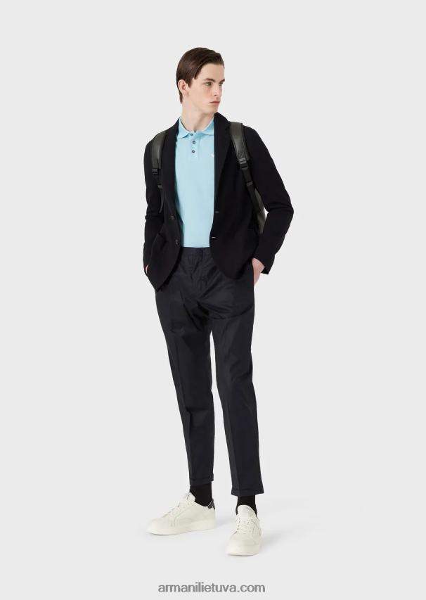 vyrų žydros spalvos Armani merserizuoti pique polo marškinėliai su mikro ereliu 02482X1561