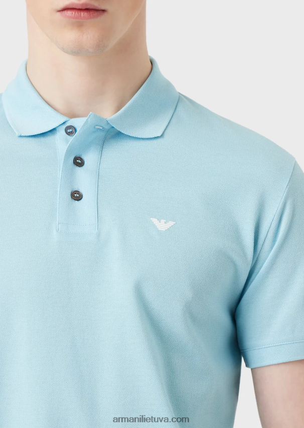 vyrų žydros spalvos Armani merserizuoti pique polo marškinėliai su mikro ereliu 02482X1561