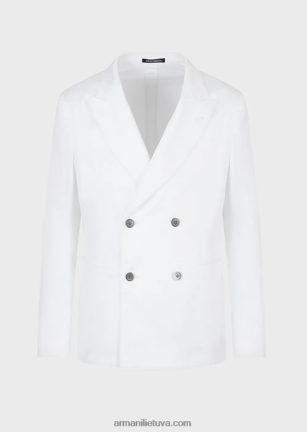 vyrųArmani dvieilis švarkas su atvartais iš lengvo medvilninio atlaso 02482X1025