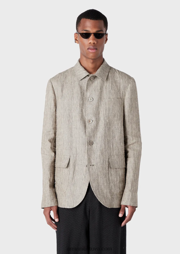 vyrųArmani marškiniai/striukė iš spygliuotos išblukinto lino 02482X1033