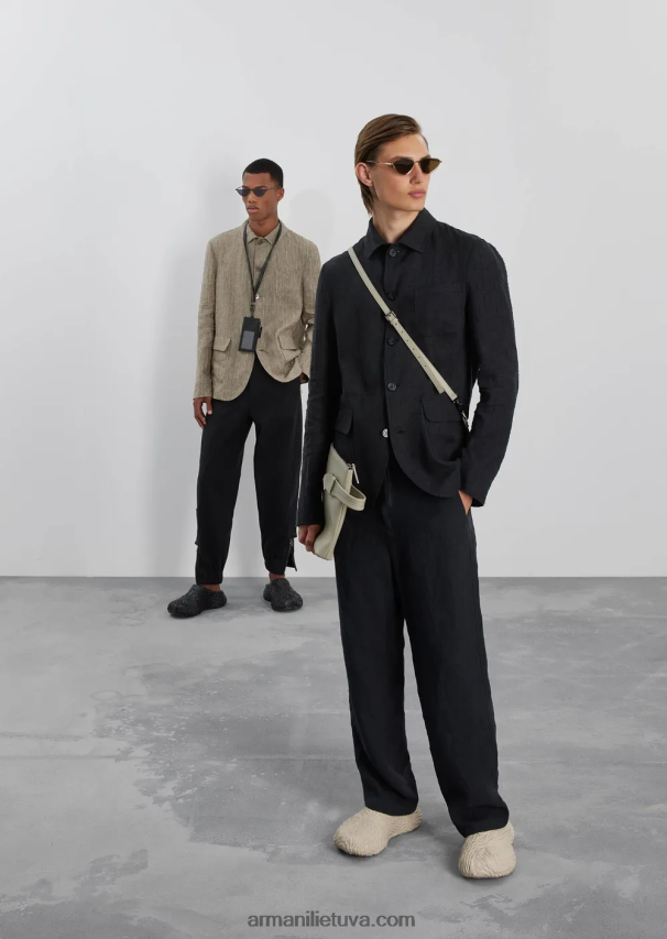 vyrųArmani marškiniai/striukė iš spygliuotos išblukinto lino 02482X1033