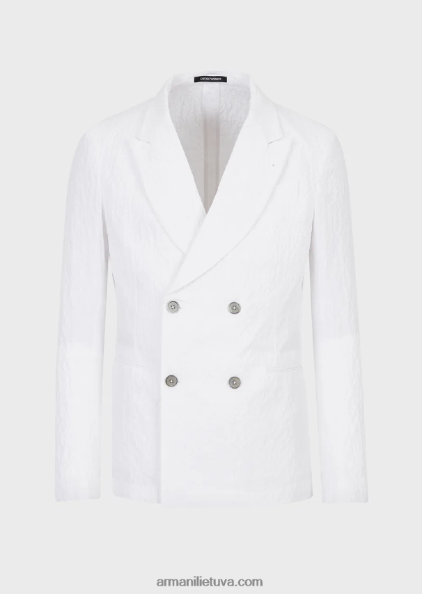 vyrų baltas Armani dvieilis švarkas su atlapais iš praustos išvaizdos tamprios medvilnės 02482X1029