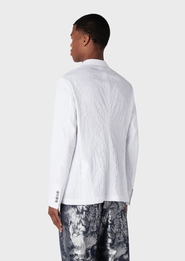 vyrų baltas Armani dvieilis švarkas su atlapais iš praustos išvaizdos tamprios medvilnės 02482X1029