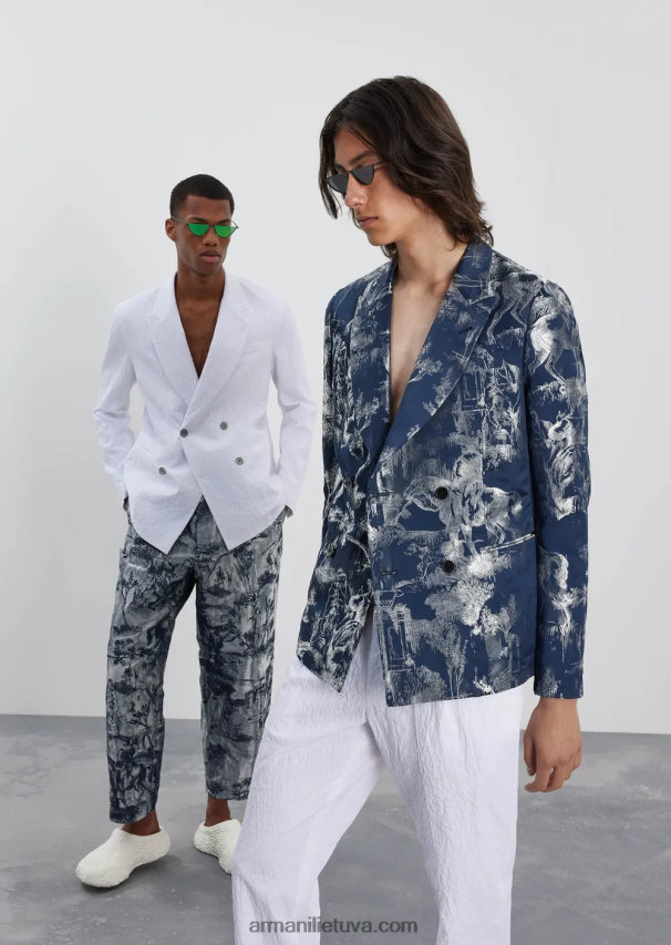 vyrų baltas Armani dvieilis švarkas su atlapais iš praustos išvaizdos tamprios medvilnės 02482X1029