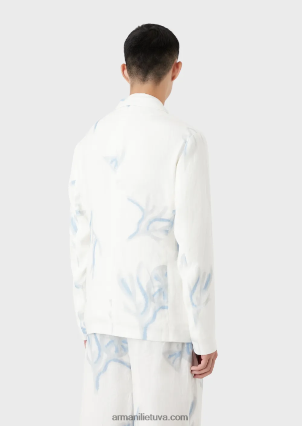 vyrų baltas Armani vienaeilis švarkas iš koralų rašto lino 02482X1030