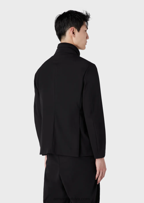 vyrų juodas Armani Travel essentials vandeniui atstumiantis dvipusis tamprus techninis nailono švarkas su nuimamu vidiniu skydeliu 02482X1015