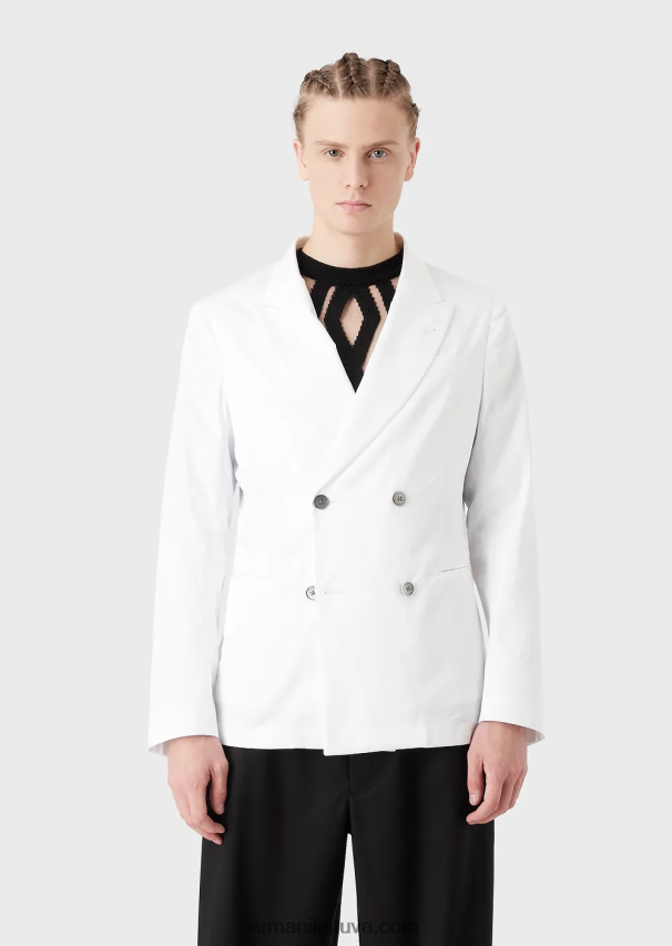 vyrų juodas Armani dvieilis švarkas su atvartais iš lengvo medvilninio atlaso 02482X1026