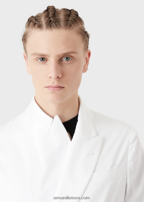 vyrų juodas Armani dvieilis švarkas su atvartais iš lengvo medvilninio atlaso 02482X1026