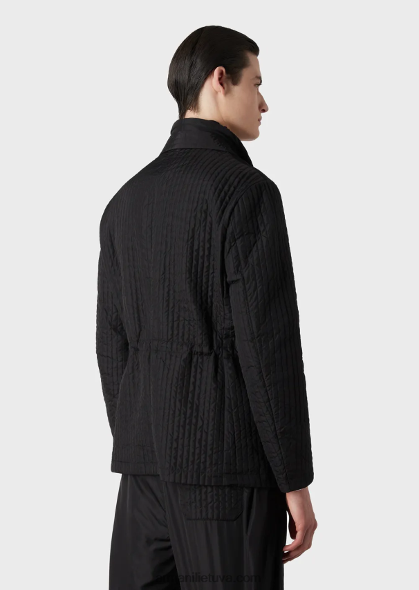 vyrų juodas Armani dygsniuotas vandenį atstumiantis perdirbto nailono švarkas su nuimamu vidiniu skydeliu 02482X1014