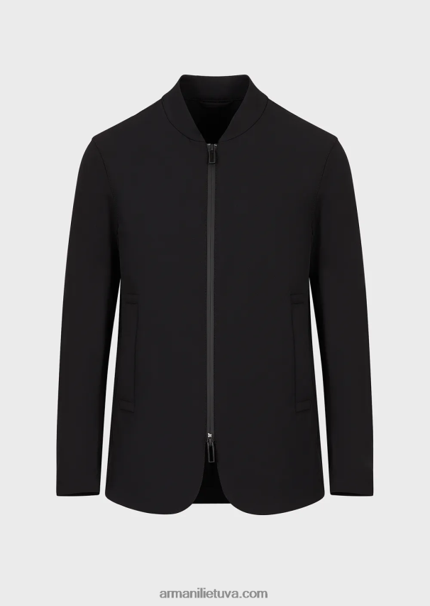 vyrų juodas Armani vandeniui atspari dvipusio tempimo techninė nailono striukė 02482X1012