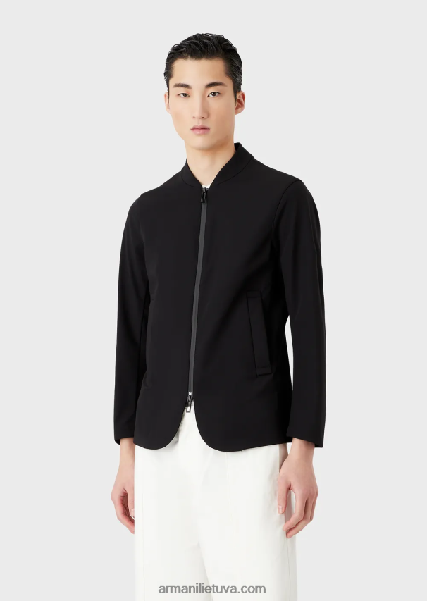 vyrų juodas Armani vandeniui atspari dvipusio tempimo techninė nailono striukė 02482X1012