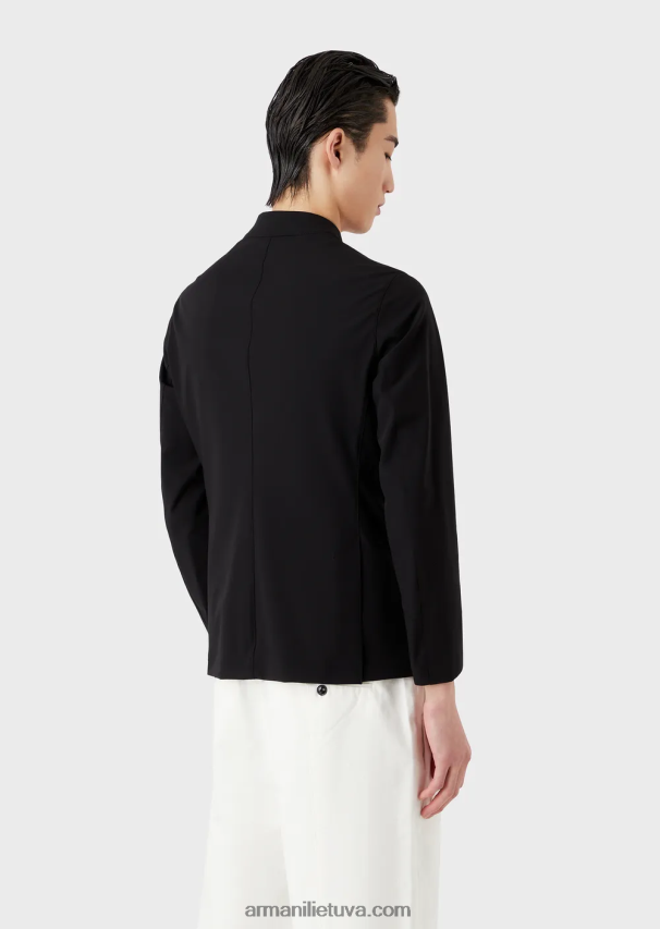 vyrų juodas Armani vandeniui atspari dvipusio tempimo techninė nailono striukė 02482X1012