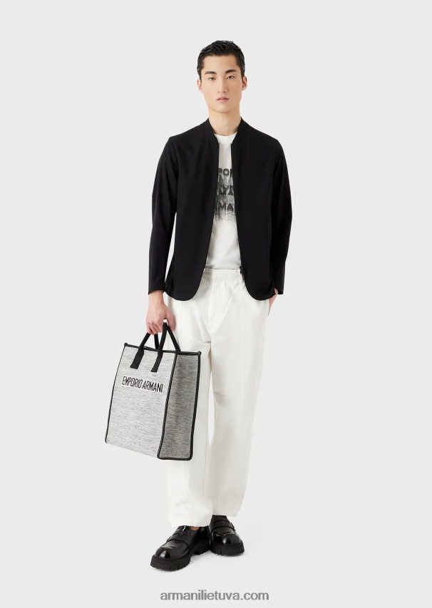 vyrų juodas Armani vandeniui atspari dvipusio tempimo techninė nailono striukė 02482X1012