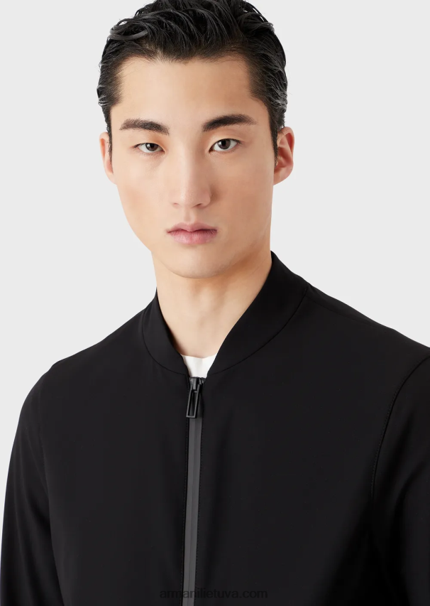 vyrų juodas Armani vandeniui atspari dvipusio tempimo techninė nailono striukė 02482X1012