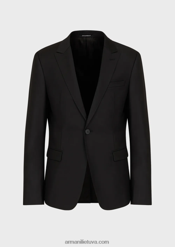 vyrų juodas Armani vieneilis grynos vilnos švarkas 02482X1049