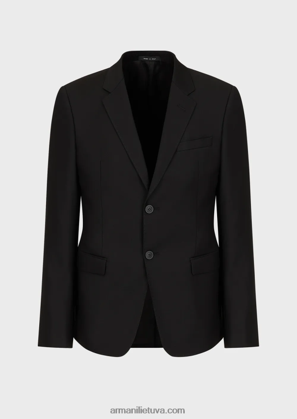 vyrų juodas Armani vieneilis šukuotinis švarkas iš vilnos 02482X1052