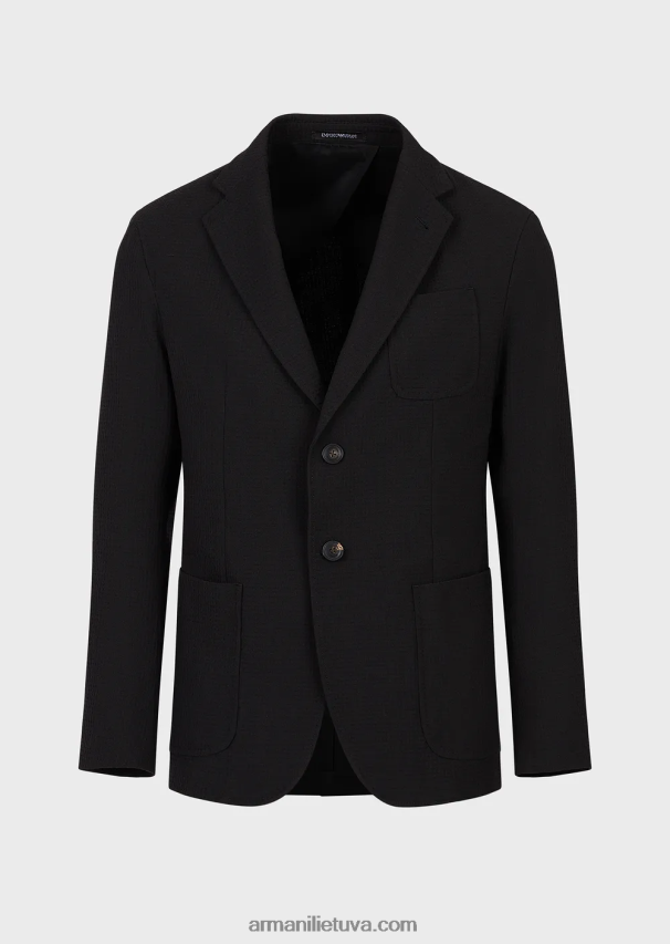 vyrų juodas Armani vieneilis švarkas iš 3d tamprios techninės vilnos 02482X1039