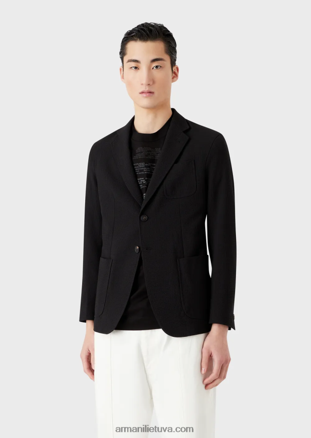 vyrų juodas Armani vieneilis švarkas iš 3d tamprios techninės vilnos 02482X1039