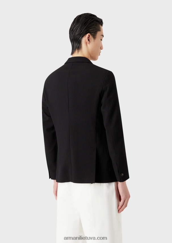 vyrų juodas Armani vieneilis švarkas iš 3d tamprios techninės vilnos 02482X1039