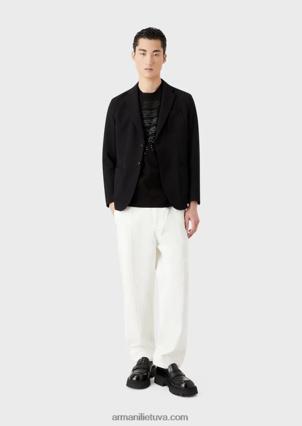 vyrų juodas Armani vieneilis švarkas iš 3d tamprios techninės vilnos 02482X1039