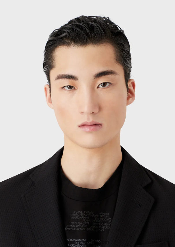 vyrų juodas Armani vieneilis švarkas iš 3d tamprios techninės vilnos 02482X1039