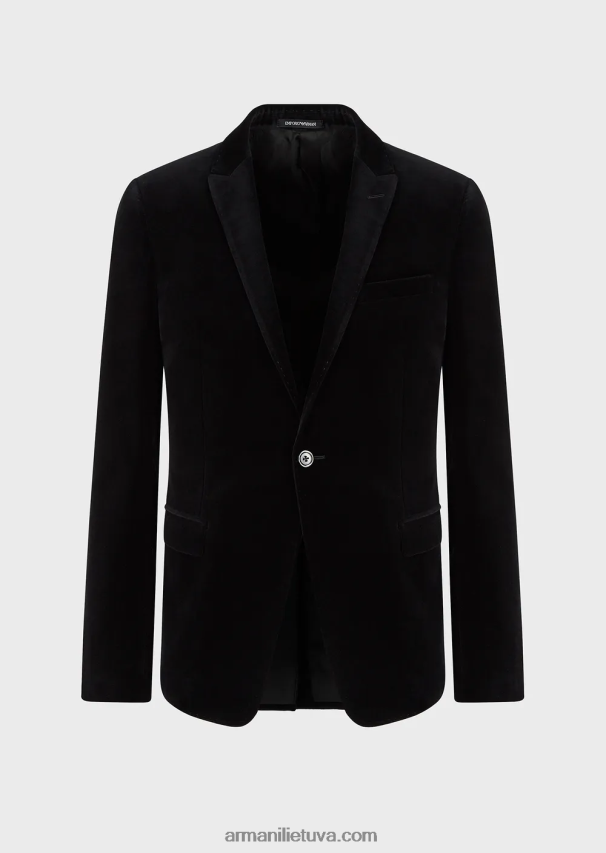 vyrų juodas Armani vieneilis švarkas iš aksomo 02482X1048