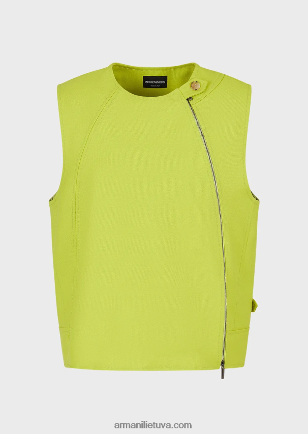 vyrų laimo žalia Armani Nekaltos vilnos gabardino liemenė su užtrauktuku su palmės lopinėliu 02482X1057