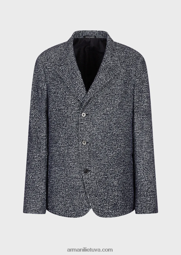 vyrų mėlyna Armani Nehru striukė su apykakle iš tinklinio audinio su spaudiniu 02482X1037