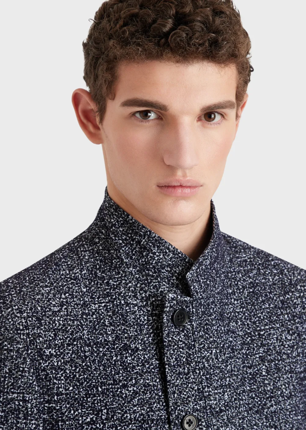 vyrų mėlyna Armani Nehru striukė su apykakle iš tinklinio audinio su spaudiniu 02482X1037