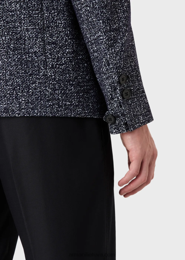 vyrų mėlyna Armani Nehru striukė su apykakle iš tinklinio audinio su spaudiniu 02482X1037