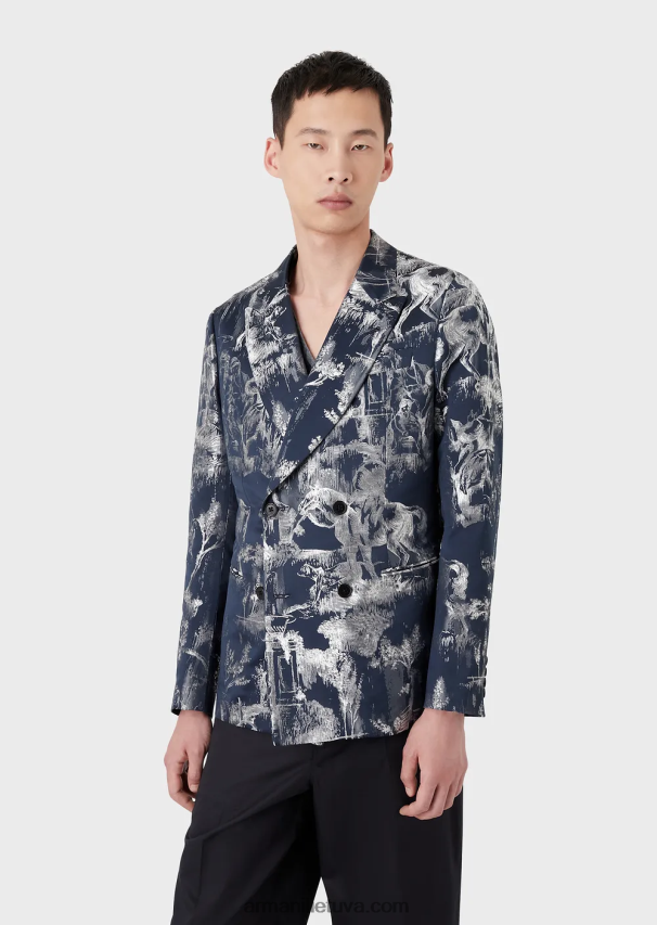 vyrų modelis Armani dvieilis toile de jouy žakardo striukė 02482X1027