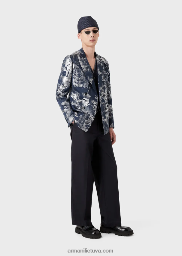 vyrų modelis Armani dvieilis toile de jouy žakardo striukė 02482X1027