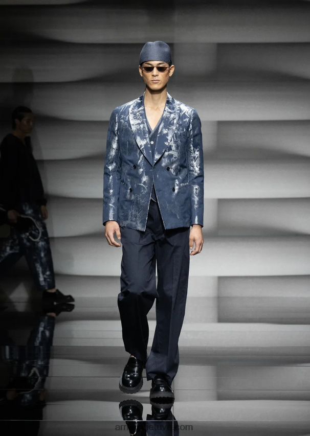 vyrų modelis Armani dvieilis toile de jouy žakardo striukė 02482X1027