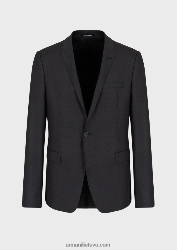 vyrų pilka Armani vieneilis grynos vilnos švarkas 02482X1050