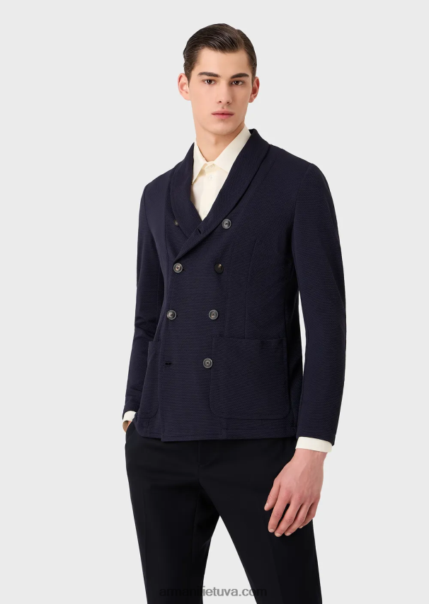 vyrų tamsiai mėlyna Armani dvieilis striukė iš 3d elastingo techninio trikotažo 02482X1021