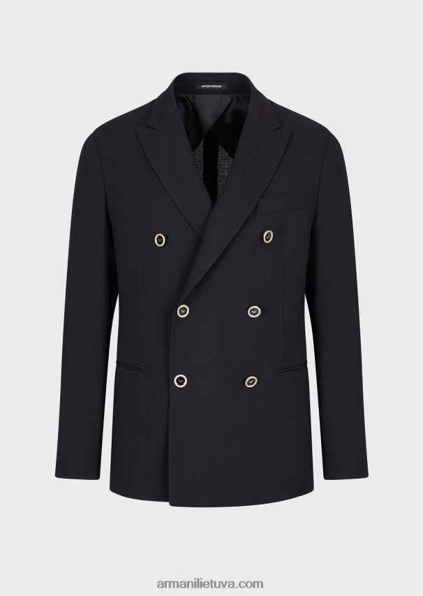 vyrų tamsiai mėlyna Armani dvieilis striukė iš tamprios vilnos krepo su 3D efektu 02482X1024