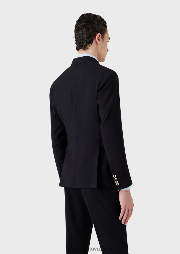 vyrų tamsiai mėlyna Armani dvieilis striukė iš tamprios vilnos krepo su 3D efektu 02482X1024