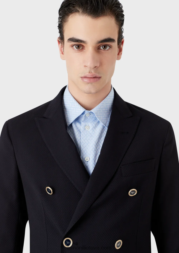 vyrų tamsiai mėlyna Armani dvieilis striukė iš tamprios vilnos krepo su 3D efektu 02482X1024