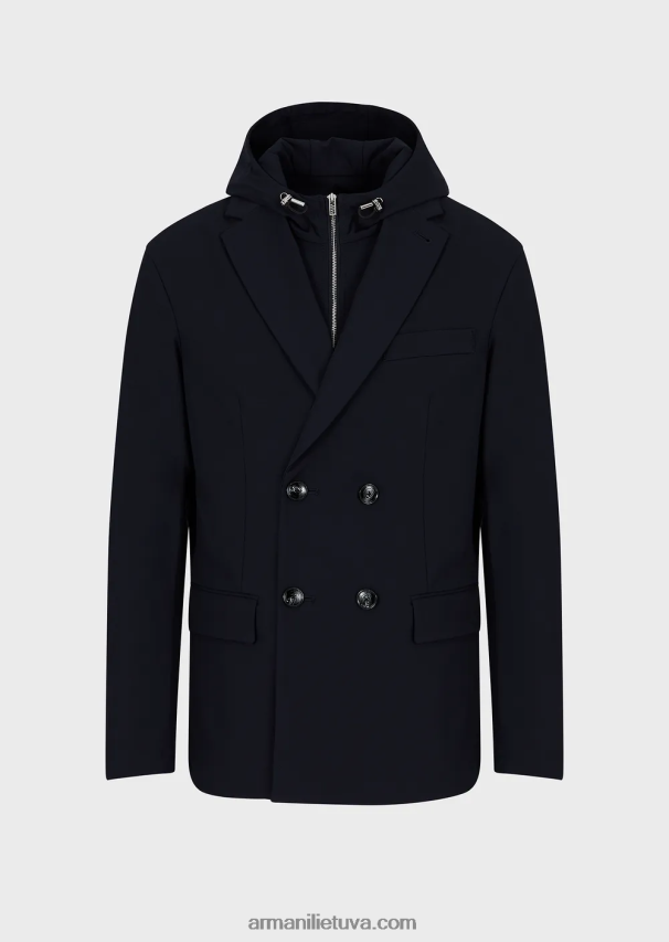 vyrų tamsiai mėlyna Armani dvipusis tamprus techninis-nailoninis dvieilis striukė su nuimamu vidiniu skydeliu 02482X1023