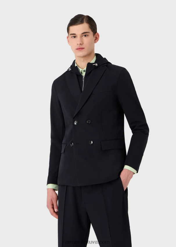 vyrų tamsiai mėlyna Armani dvipusis tamprus techninis-nailoninis dvieilis striukė su nuimamu vidiniu skydeliu 02482X1023