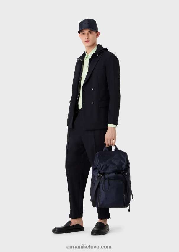 vyrų tamsiai mėlyna Armani dvipusis tamprus techninis-nailoninis dvieilis striukė su nuimamu vidiniu skydeliu 02482X1023