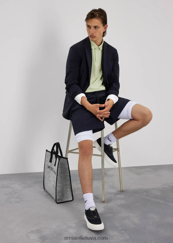 vyrų tamsiai mėlyna Armani dvipusis tamprus techninis-nailoninis dvieilis striukė su nuimamu vidiniu skydeliu 02482X1023